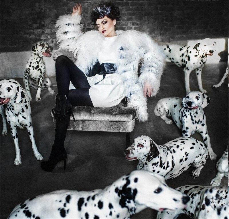 Woman with Dalmatian Dogs — Black, Dramatic