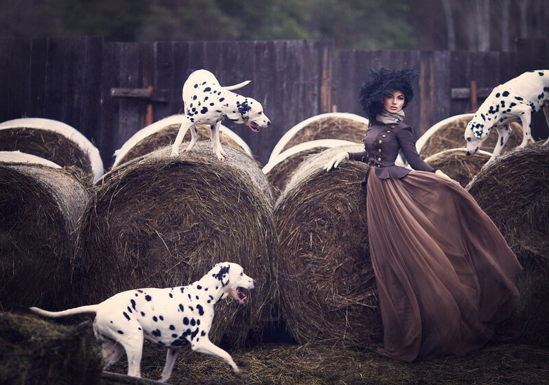 Woman with Dalmatian Dogs — Brown