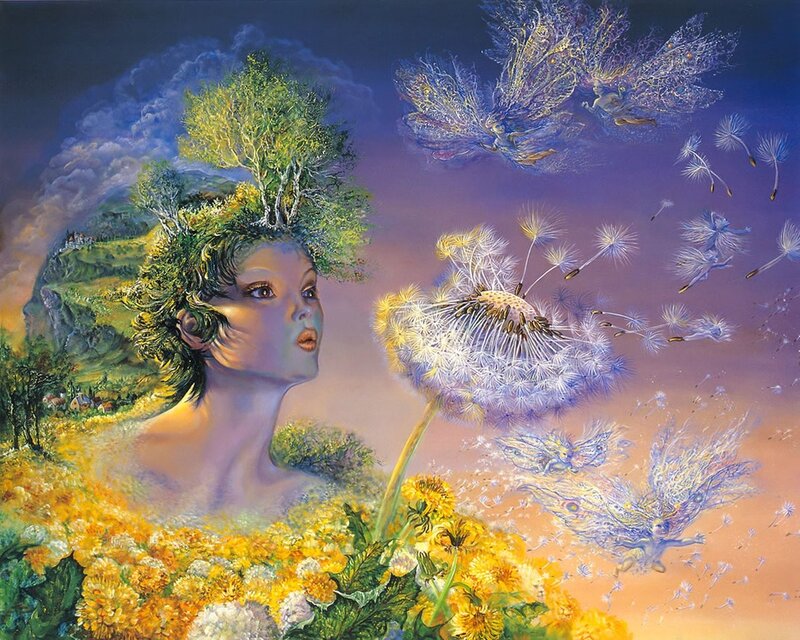 woman with dandelion and fairies