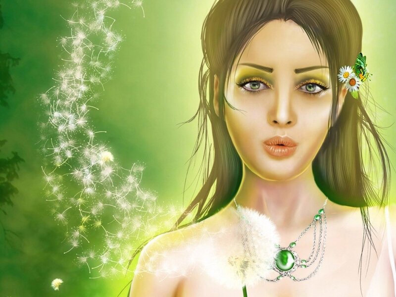Woman with Dandelion — Green