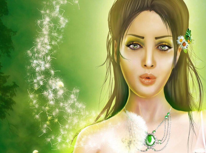 Woman with Dandelion Seeds — Green
