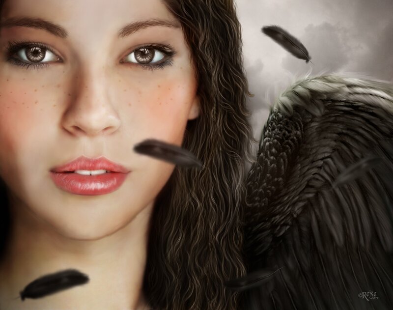 woman with dark angel wings