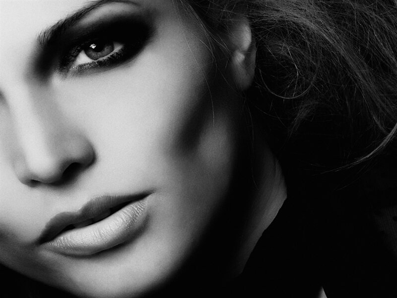 Woman with Dark Eye Makeup — Black, Dramatic, Photograph, Lip