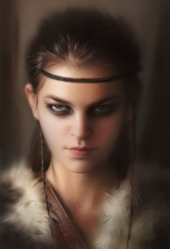Woman with Dark Eye Makeup — Brown, Dramatic, Digital Art