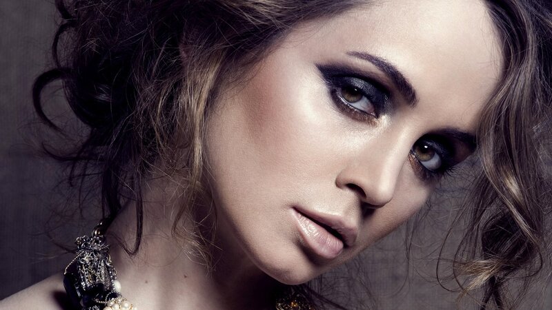 Woman with Dark Eye Makeup — Brown, Dramatic, Photograph, Jewelry