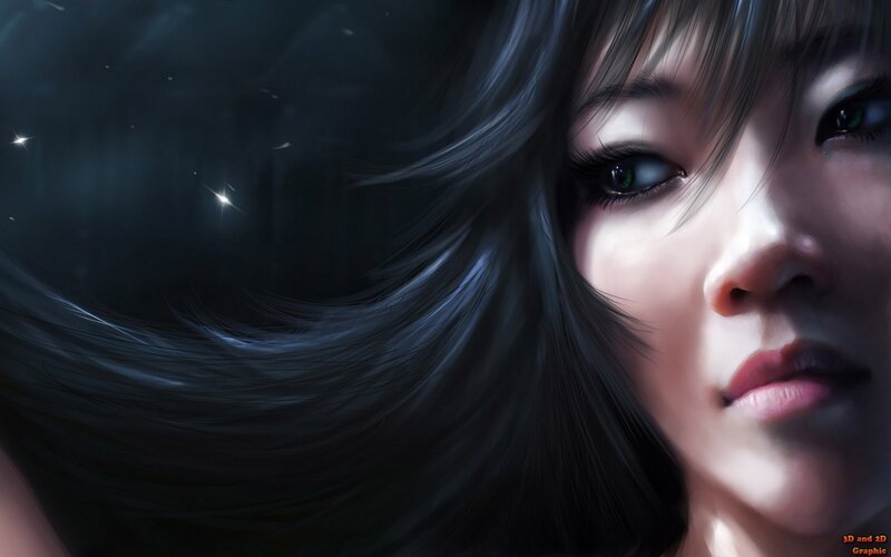 woman with dark hair and green eyes