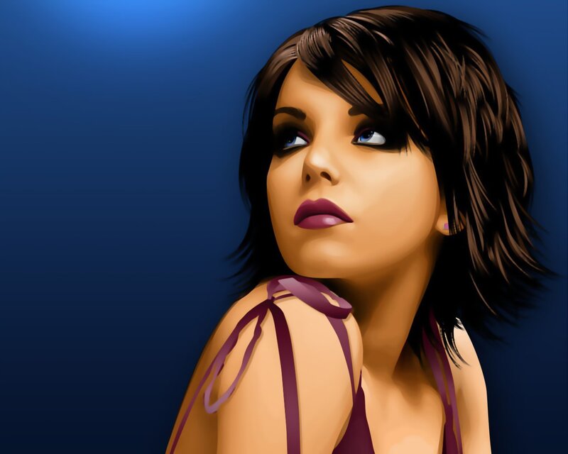 woman with dark hair and purple lips
