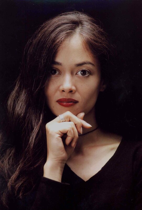 woman with dark hair and red lipstick