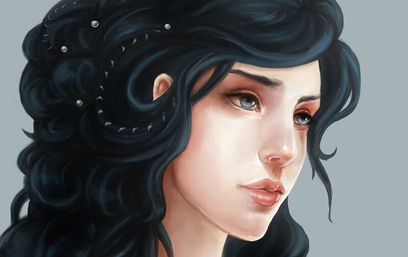 Woman with Dark Hair — Black, Calm, Digital Art, Eyes