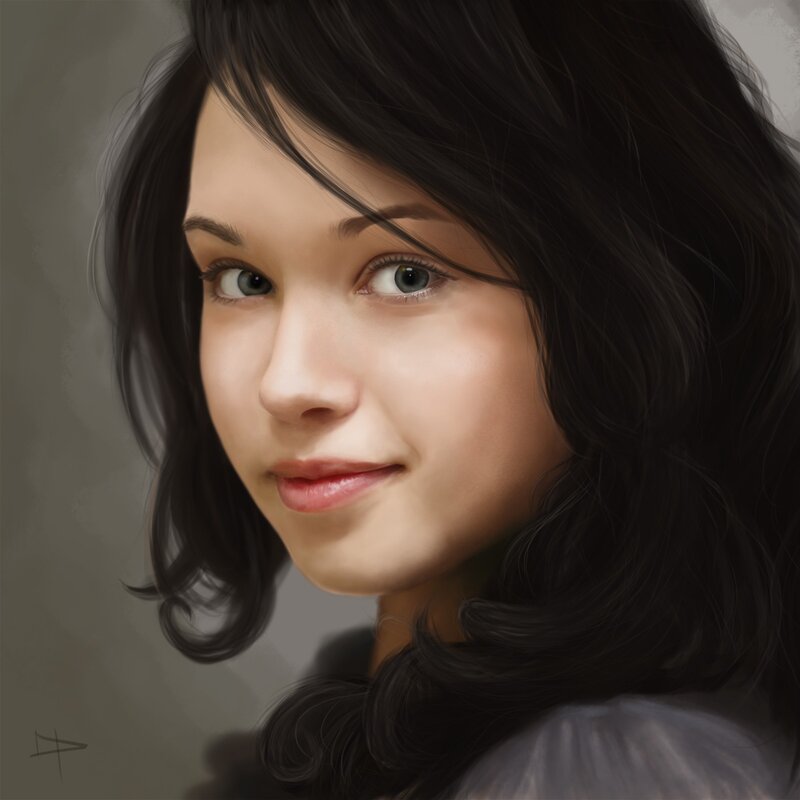 Woman with Dark Hair — Black, Calm, Digital Art, Shoulder