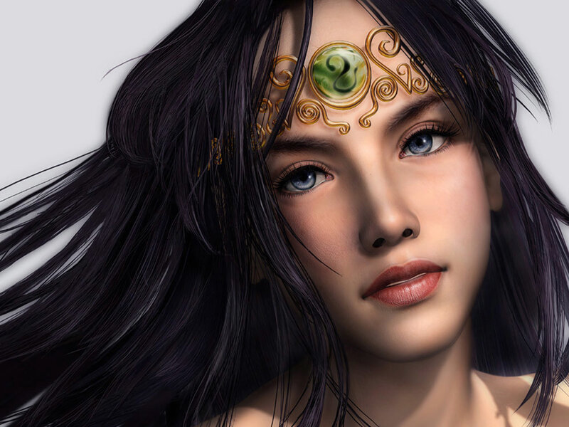 Woman with Dark Hair — Black, Calm, Digital Art