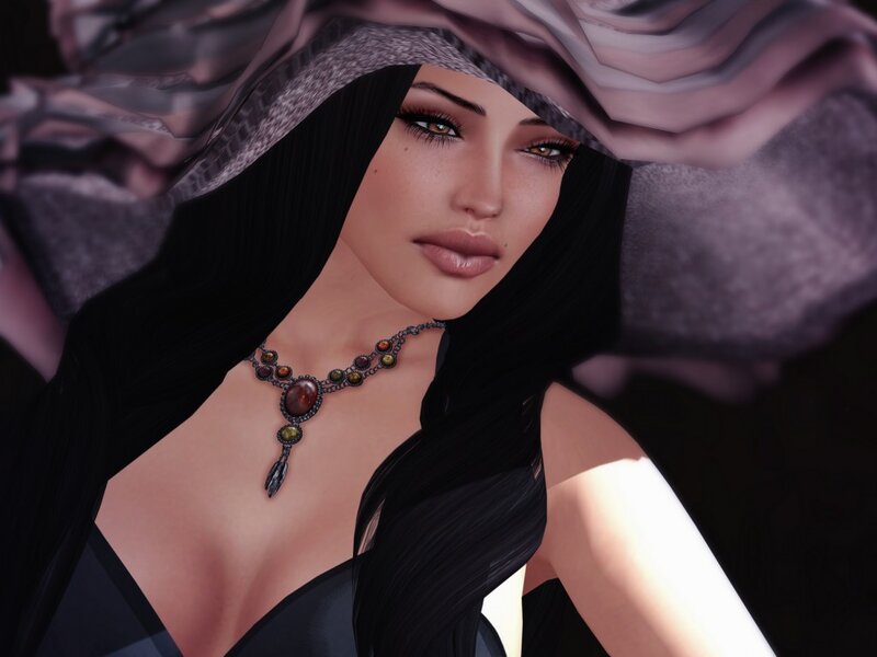 Woman with Dark Hair — Black, Dramatic, 3d Render, Necklace