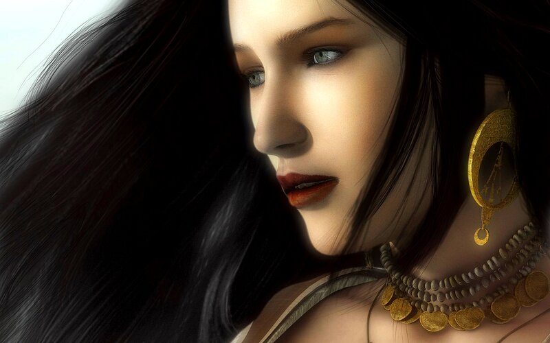 Woman with Dark Hair — Black, Dramatic, 3d Render