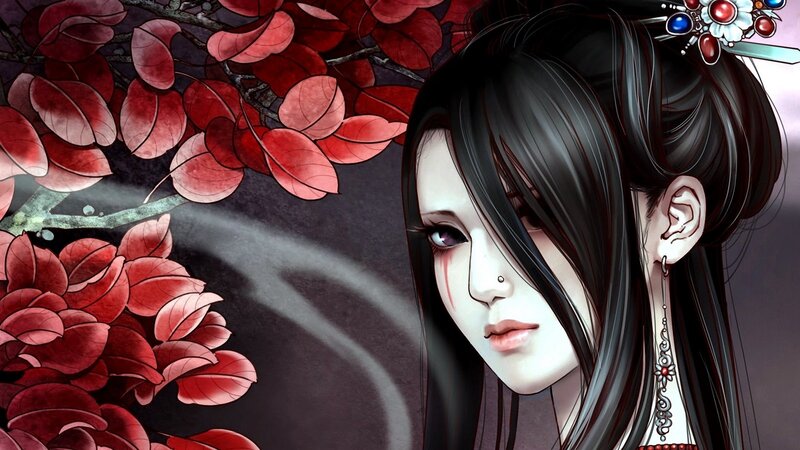 Woman with Dark Hair — Black, Dramatic, Autumn, Manga