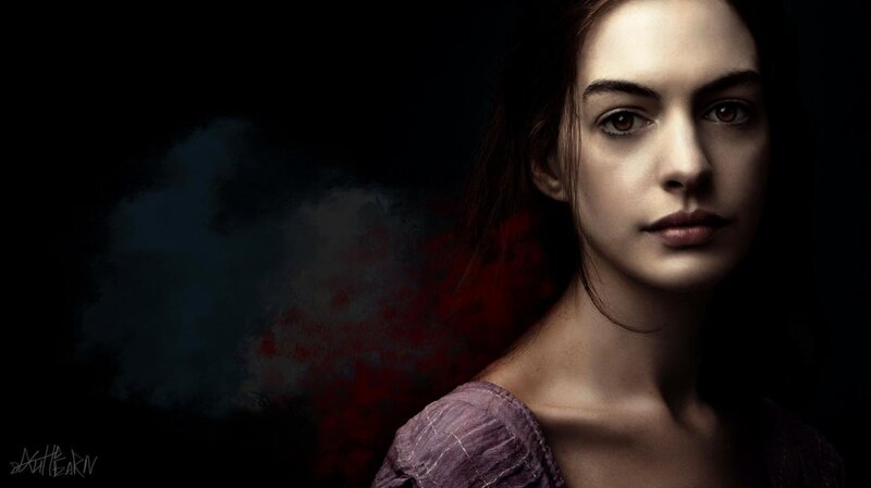 Woman with Dark Hair — Black, Dramatic, Digital Art, Dark Background, Smoke