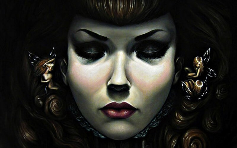 Woman with Dark Hair — Black, Dramatic, Digital Art, Dark Makeup