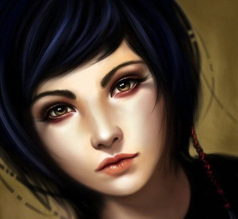 Woman with Dark Hair — Black, Dramatic, Digital Art, Eyes, Makeup
