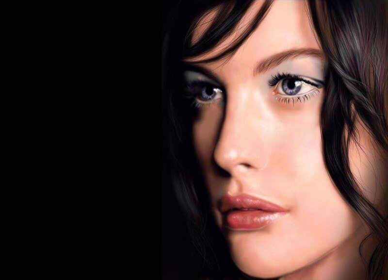 Woman with Dark Hair — Black, Dramatic, Digital Art, Eyes