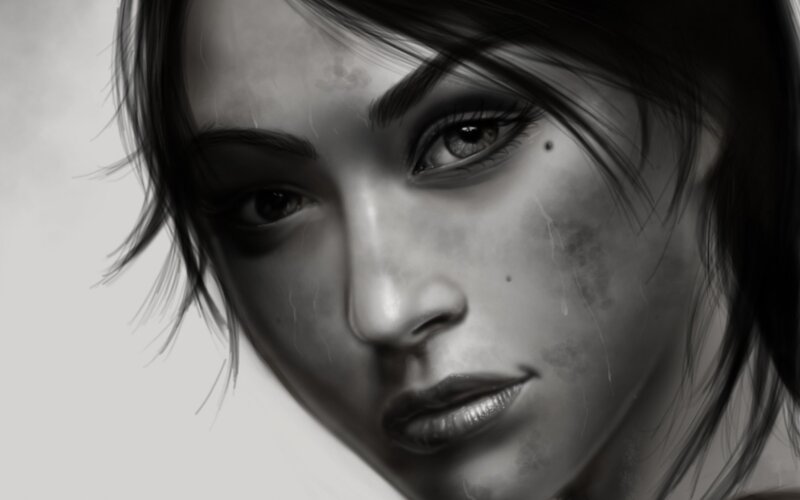 Woman with Dark Hair — Black, Dramatic, Digital Art, Face, Eyes