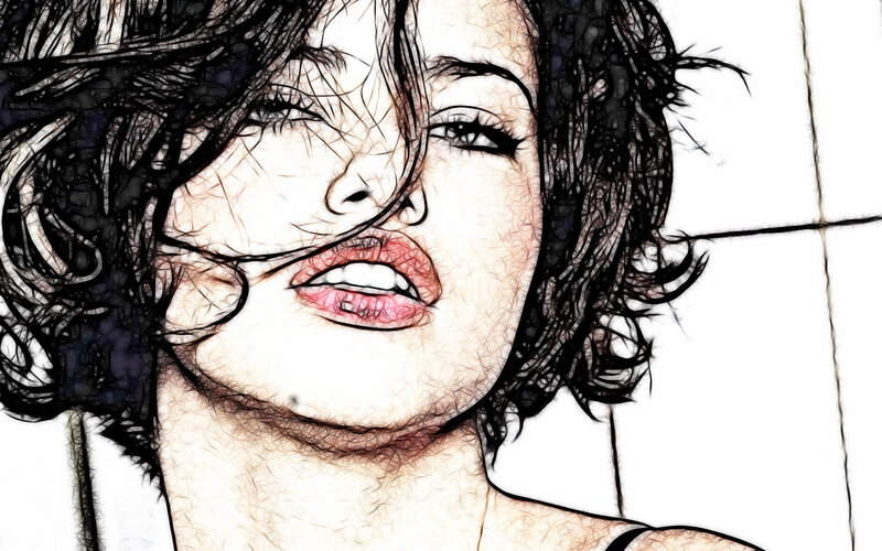 Woman with Dark Hair — Black, Dramatic, Digital Art, Face, Neck