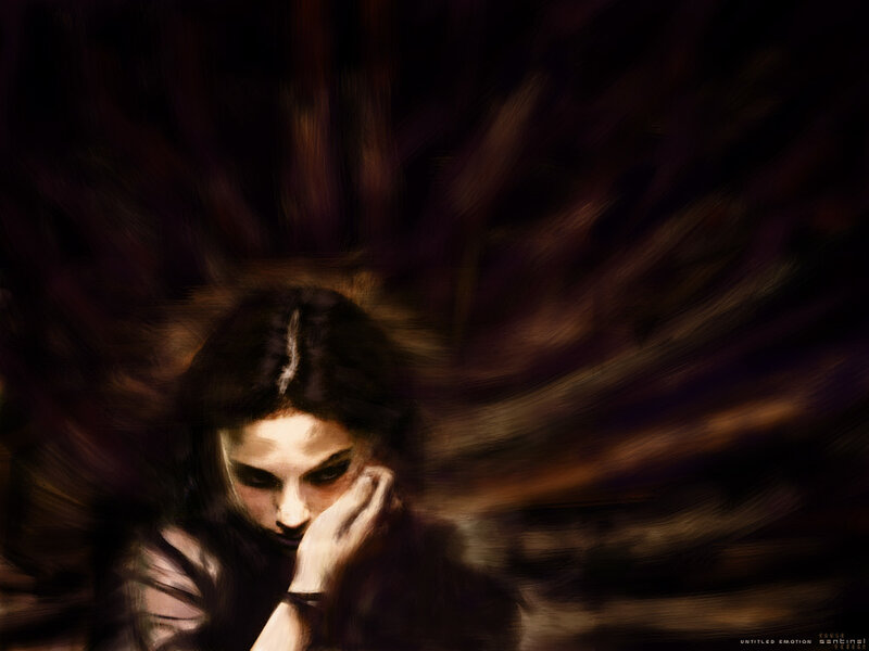 Woman with Dark Hair — Black, Dramatic, Digital Art, Hand, Face, Brown