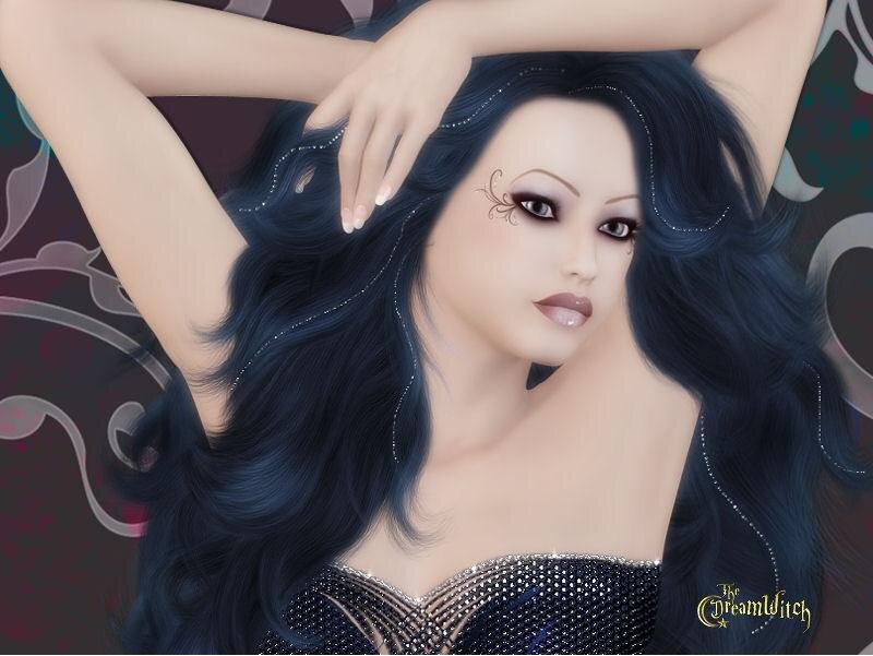 Woman with Dark Hair — Black, Dramatic, Digital Art, Long Hair