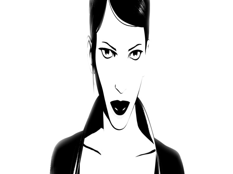 Woman with Dark Hair — Black, Dramatic, Illustration, Black and White