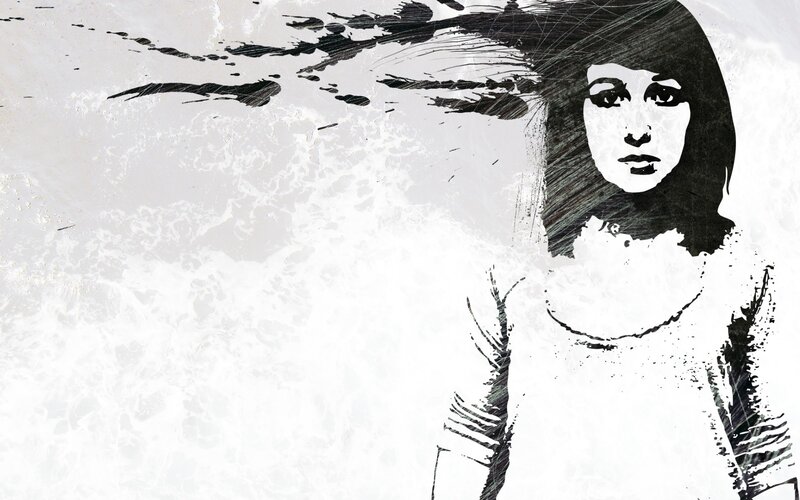 Woman with Dark Hair — Black, Dramatic, Illustration, Necklace