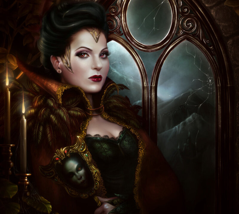 Woman with Dark Hair — Black, Dramatic, Night, Digital Art, Candle