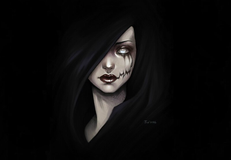 Woman with Dark Hair — Black, Dramatic, Night, Digital Art, Dark Hair