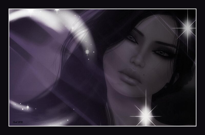 Woman with Dark Hair — Black, Dramatic, Night, Digital Art, Stars