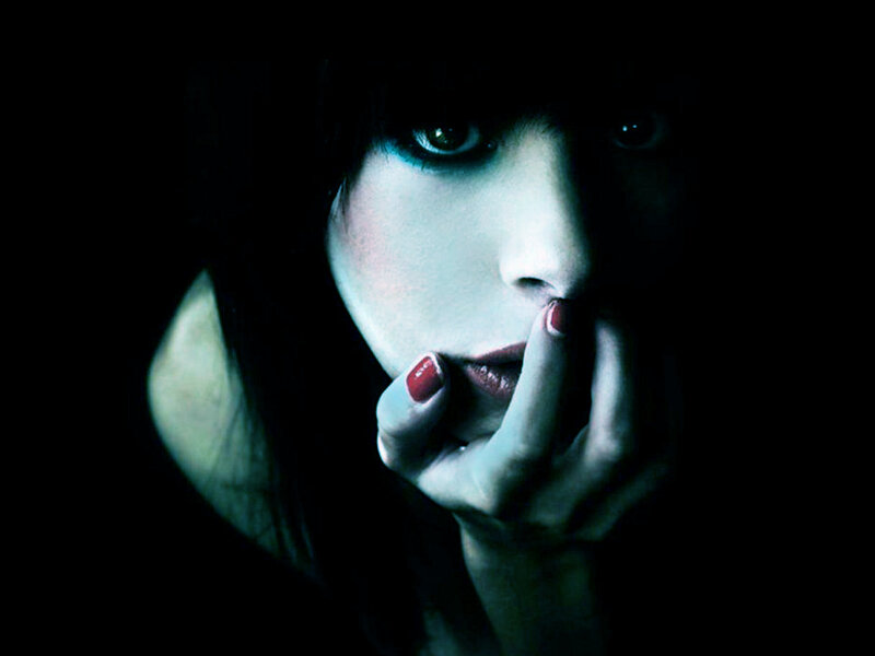 Woman with Dark Hair — Black, Dramatic, Night, Photograph, Hand, Nail Polish