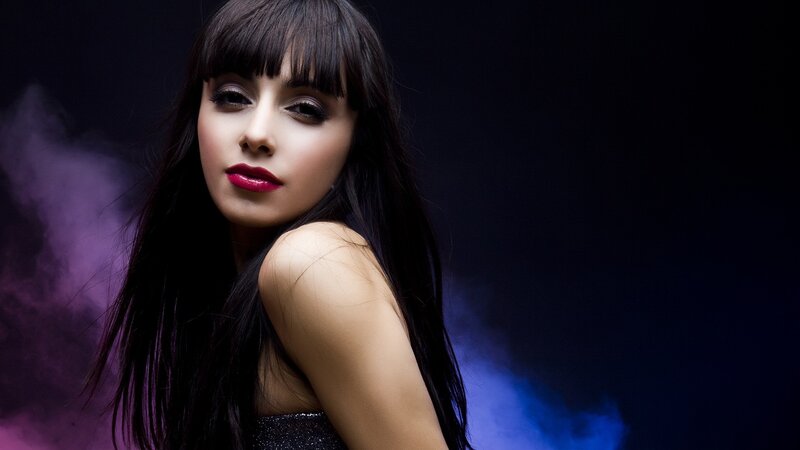 Woman with Dark Hair — Black, Dramatic, Night, Photograph, Smoke