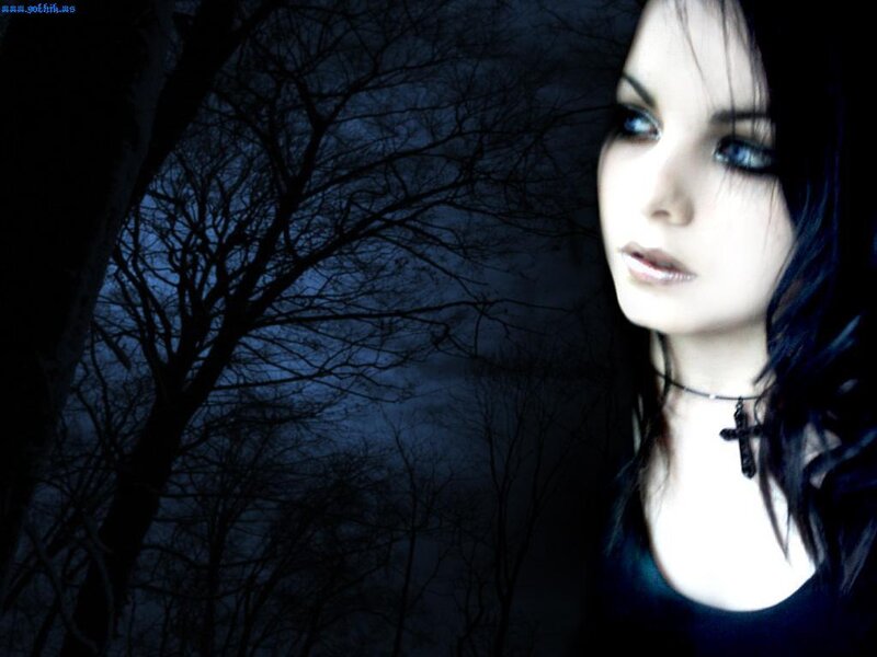 Woman with Dark Hair — Black, Dramatic, Night, Photograph, Trees