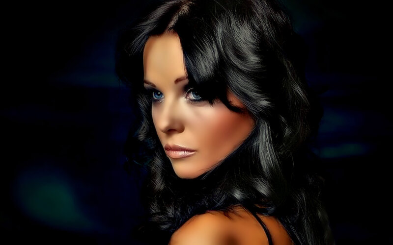 Woman with Dark Hair — Black, Dramatic, Photograph, Blue Eyes, Makeup