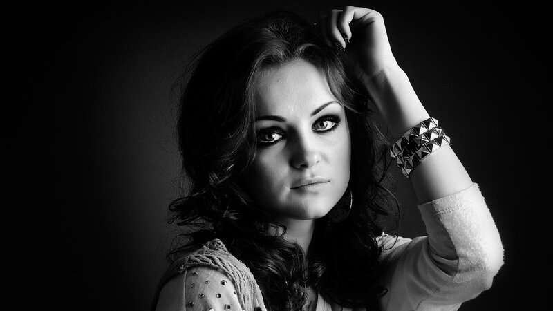 Woman with Dark Hair — Black, Dramatic, Photograph, Bracelet, Makeup