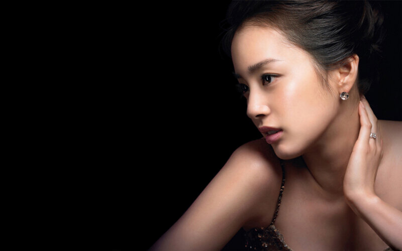 Woman with Dark Hair — Black, Dramatic, Photograph, Earring, Necklace, Hand