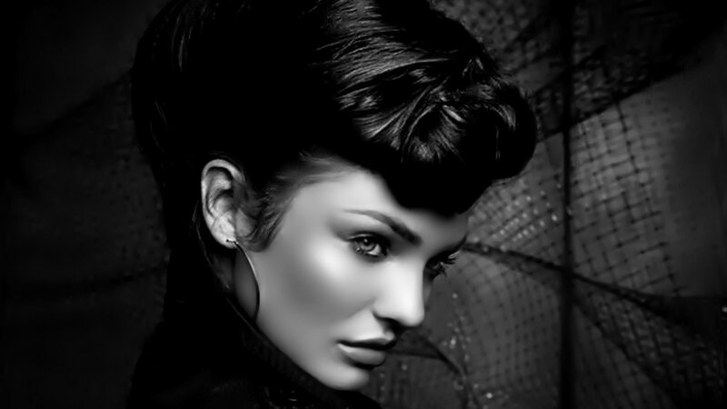 Woman with Dark Hair — Black, Dramatic, Photograph, Earring, Netting