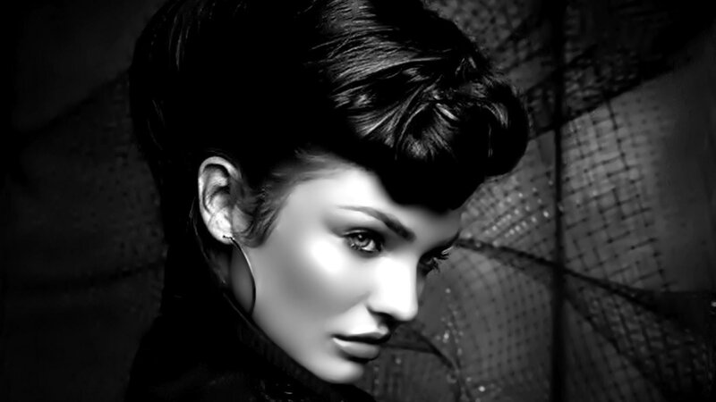 Woman with Dark Hair — Black, Dramatic, Photograph, Earring, Netting, White