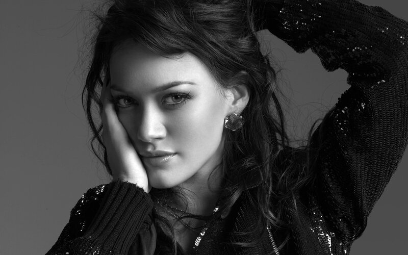 Woman with Dark Hair — Black, Dramatic, Photograph, Earring, Sequined Sweater