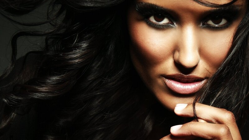 Woman with Dark Hair — Black, Dramatic, Photograph, Eyes, Hand