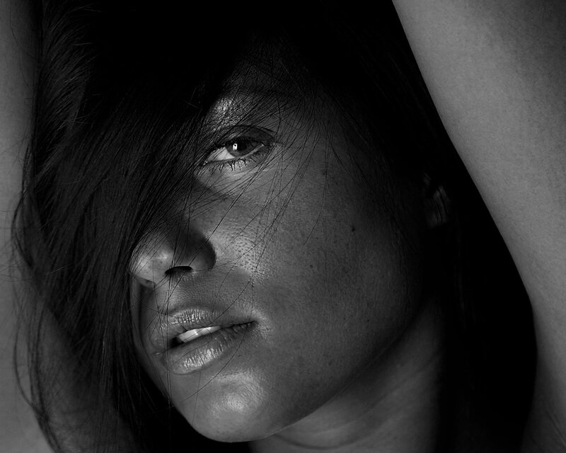 Woman with Dark Hair — Black, Dramatic, Photograph, Face, Arm