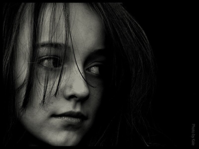 Woman with Dark Hair — Black, Dramatic, Photograph, Face, Eyes