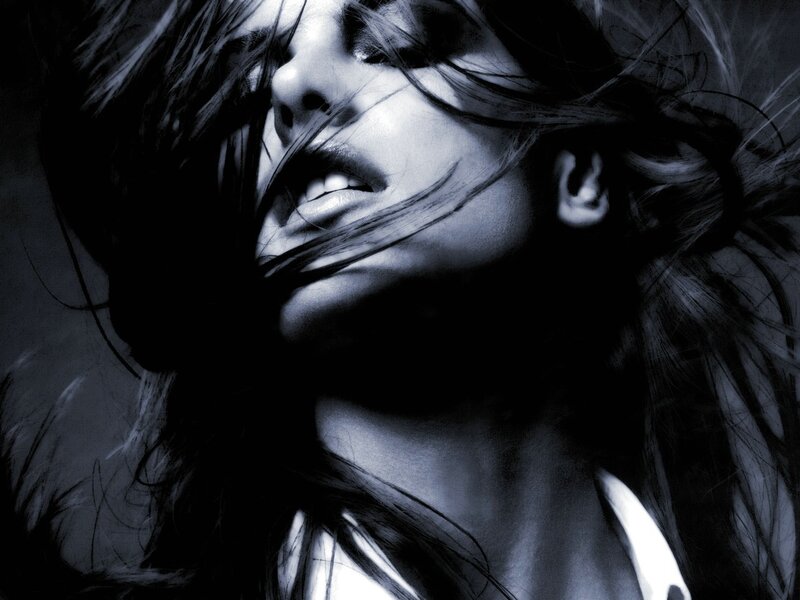 Woman with Dark Hair — Black, Dramatic, Photograph, Face, Neck