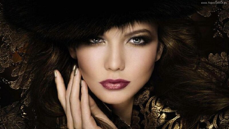 Woman with Dark Hair — Black, Dramatic, Photograph, Fur Hat