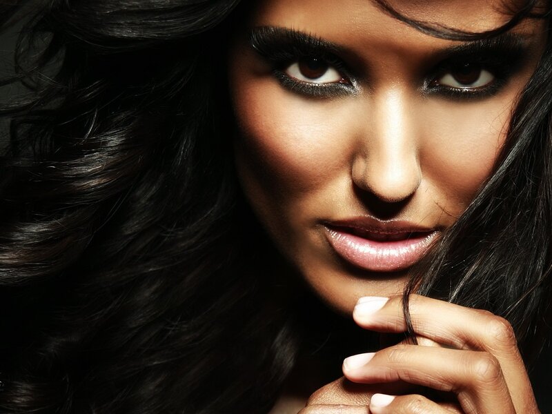 Woman with Dark Hair — Black, Dramatic, Photograph, Hand, Makeup, Brown
