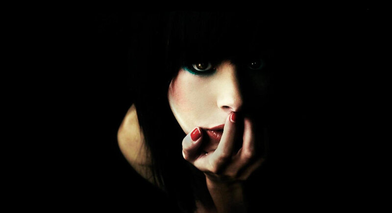 Woman with Dark Hair — Black, Dramatic, Photograph, Hand, Red Nails