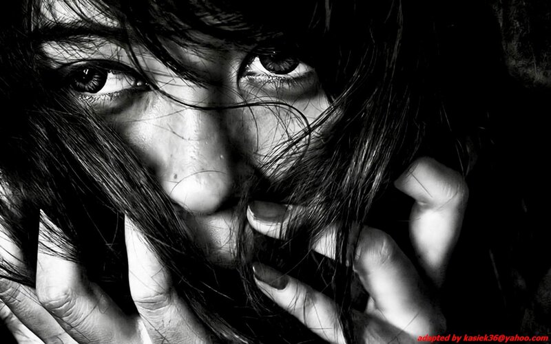 Woman with Dark Hair — Black, Dramatic, Photograph, Hands, Eyes