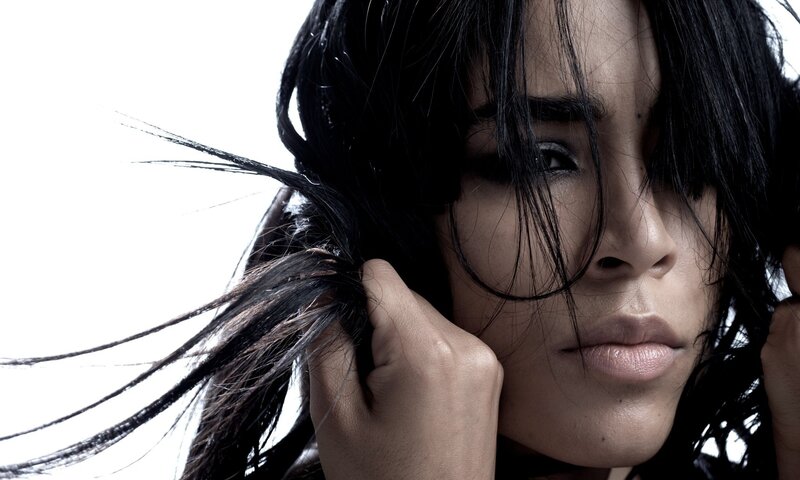 Woman with Dark Hair — Black, Dramatic, Photograph, Hands, Face