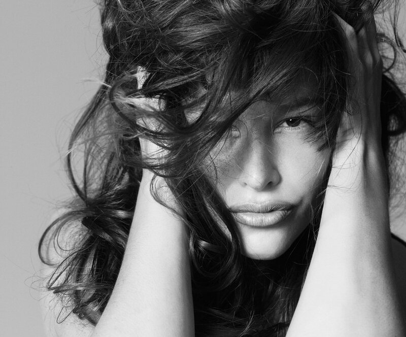 Woman with Dark Hair — Black, Dramatic, Photograph, Hands, Face, White